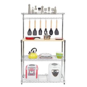 Four-Tier Powder-Coated Baker’s Rack Microwave Stand with MDF Shelves and 6 Wave Rods, Silver (YJ)